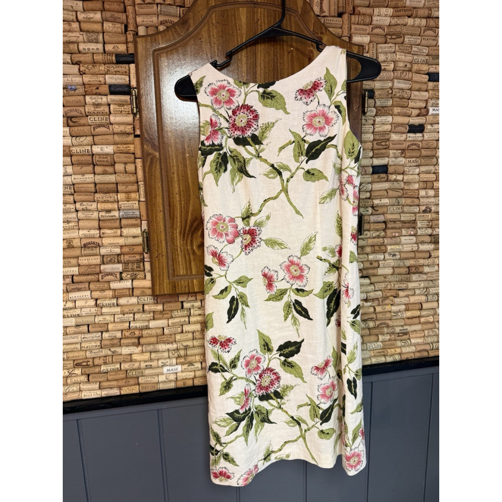 VTG Jessica Howard Sheath Dress Petite Linen Blend Sleeveless Floral Lined Sz 8P